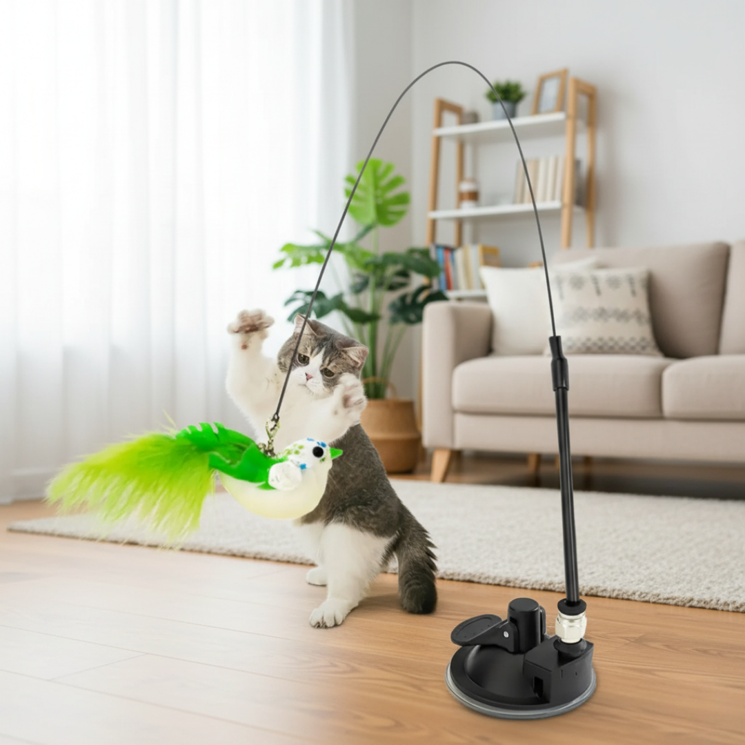 Interaktives Katzenspielzeug mit Saugnapf & Feder – Stundenlanger Spielspaß