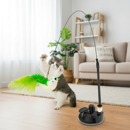 Interaktives Katzenspielzeug mit Saugnapf & Feder – Stundenlanger Spielspaß