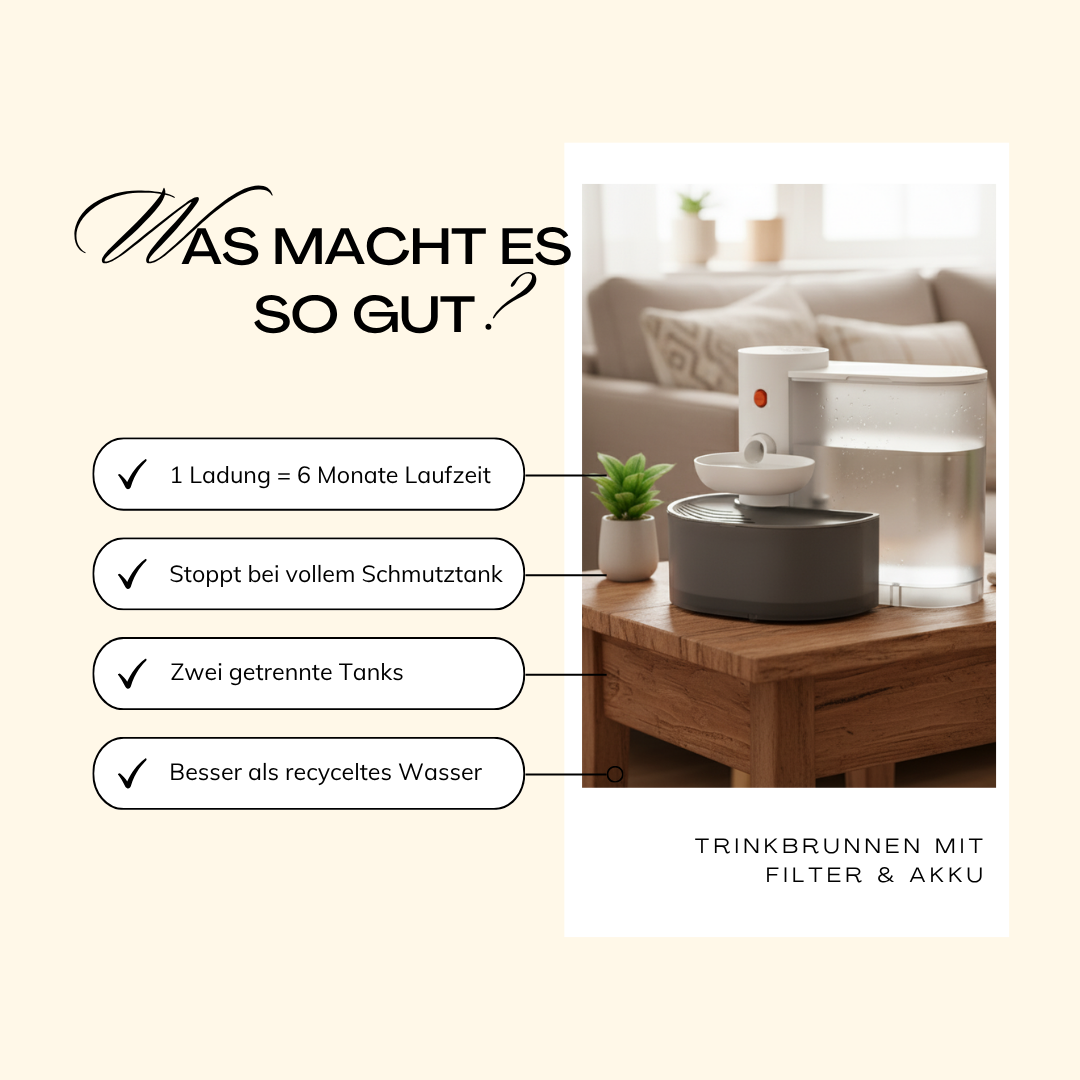 Trinkbrunnen mit Filter & Akku - Leise & Hygienisch
