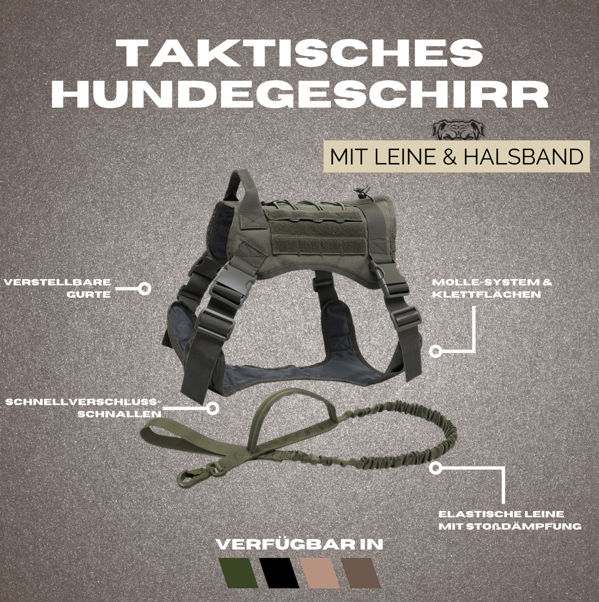 Taktisches Hundegeschirr mit Leine und Halsband