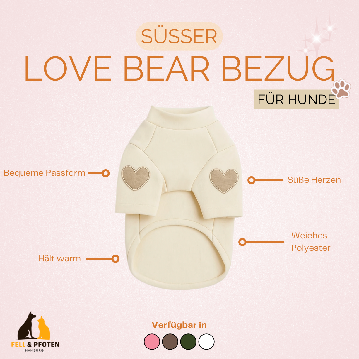 Designer Hundehoodie - Süßer Love Bear Hoodie
