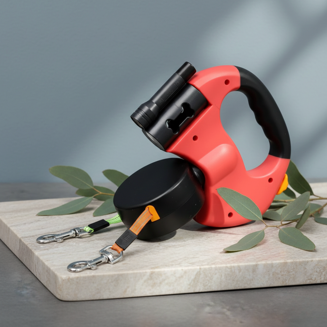 Fell & Pfoten Doppelleine – Für stressfreies Gassi zu zweit (mit 360° Entwirrmechanismus & LED-Sicherheit