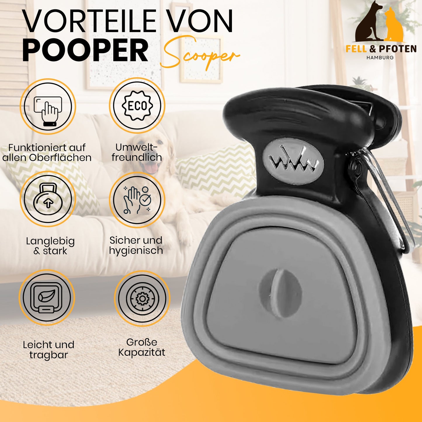 Fell & Pfoten - Pooper Scooper Kotsammler, hygienische Revolution für Hundehalter