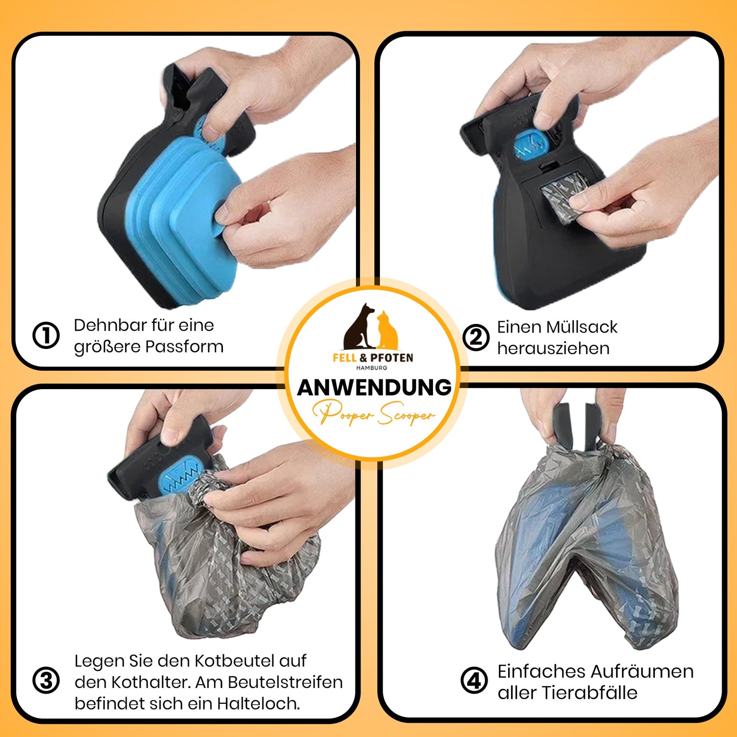 Fell & Pfoten - Pooper Scooper Kotsammler, hygienische Revolution für Hundehalter